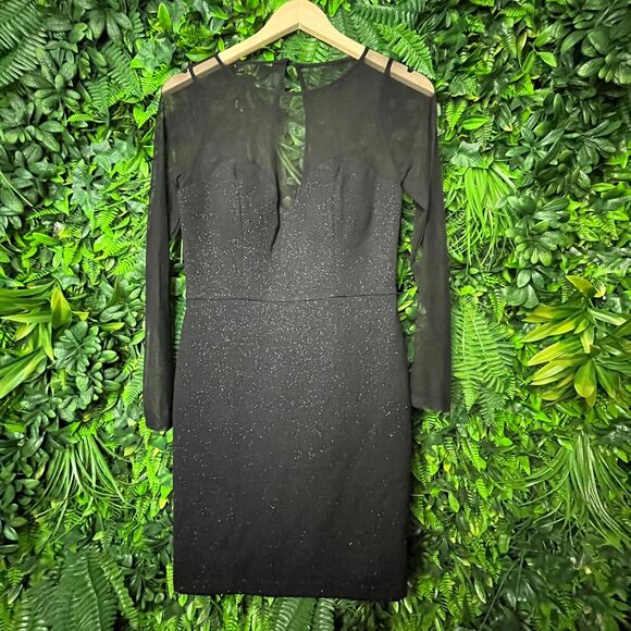 DEAR MOON Women Dress Size 7 Black Formal Mini‎ illusion Neckline Party  0448 - Picture 10 of 13